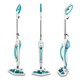 Polti Vaporetto SV450 Doble, Escoba a Vapor 2 en 1 con Limpiador Portátil, Potencia Máxima 1500 W, 13 Accesorios Incluidos, Depósito Extraíble 0,3 L, Azul Claro y Blanco