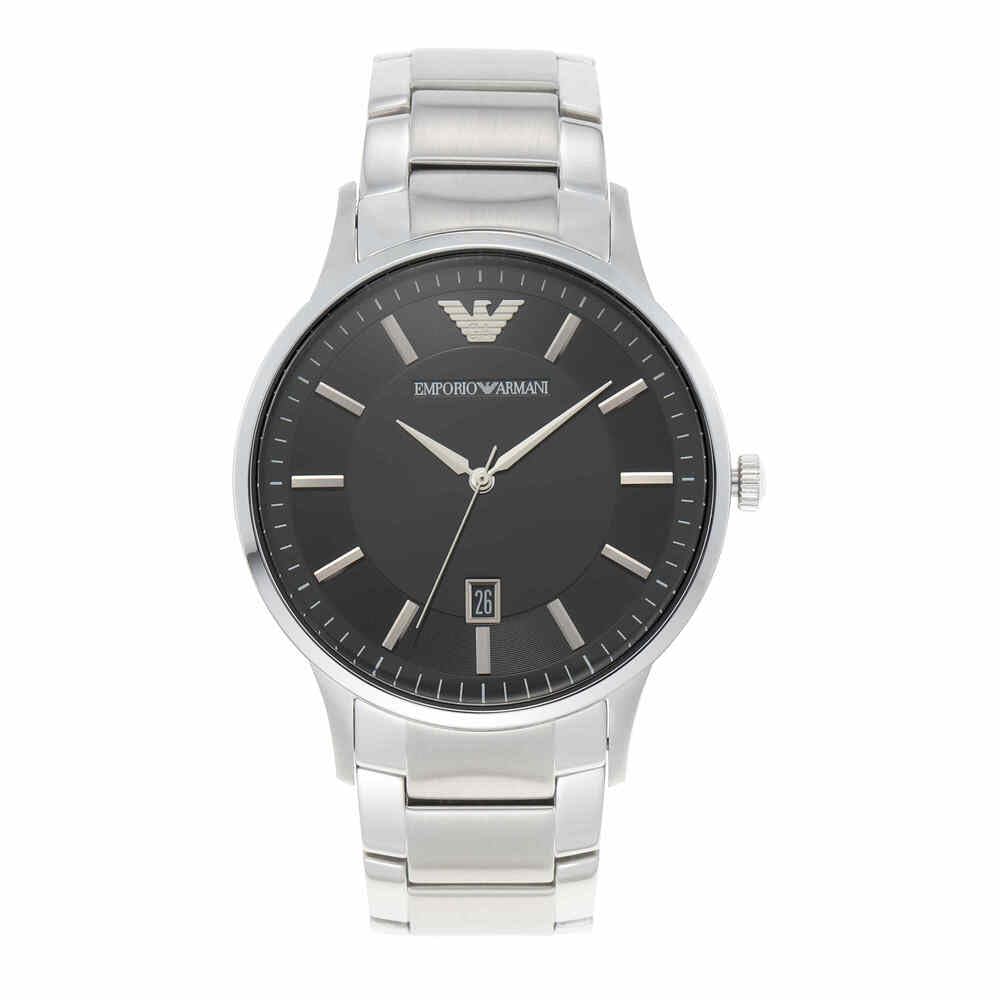 Emporio Armani Reloj para hombre, movimiento de tres manecillas con fecha, caja de acero inoxidable plateado de 43 mm con correa de acero inoxidable, AR11181, Tono plateado y negro