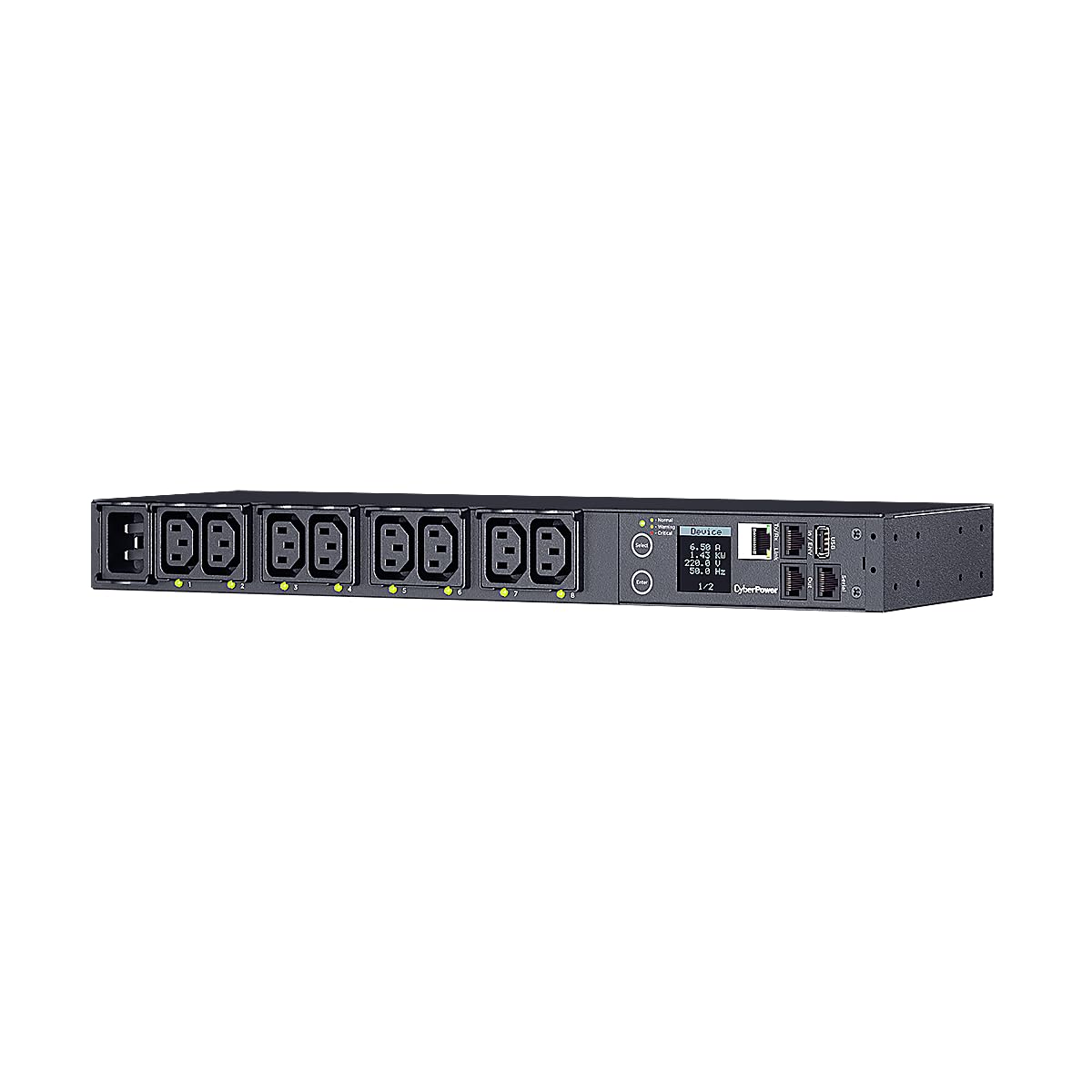 CyberPower PDU41005 unidad de distribución de energía (PDU) 1U Negro 8 salidas AC - Unidad de distribución de energía (PDUs) (Conmutado, 1U, Single-phase, Horizontal, Acero, Negro)
