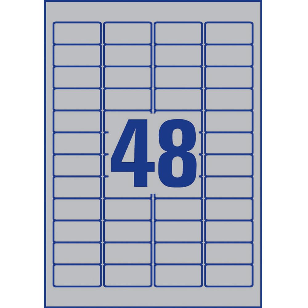Avery España L6009-100, Etiquetas adhesivas plateadas resistentes intemperie y agua, 45,7x21,2mm, caja de 4800 etiquetas