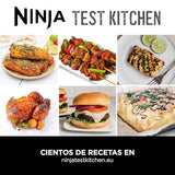 Ninja 5 en 1 Freidora de aire y parrilla de interior, 5 funciones de cocción sin humo, cocina hasta 4 hamburguesas, capacidad de 5,7 l, incluye termómetro digital para carne, negro/plata, EG351EU