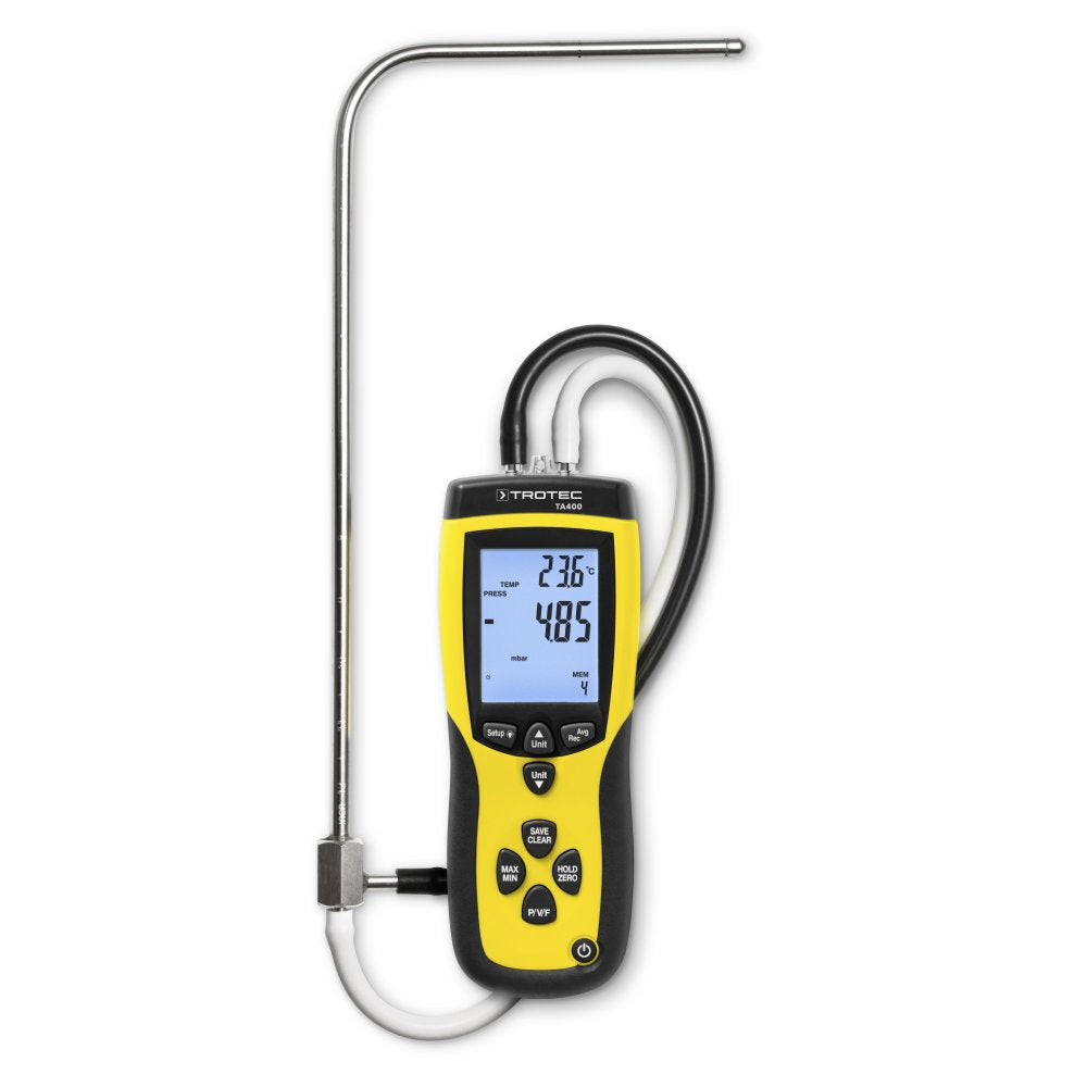 TROTEC Anemómetro de tubo de Pitot TA400 incl. certificado de calibración, Anemómetro profesional para medir la velocidad, flujo, presión y temperatura del aire