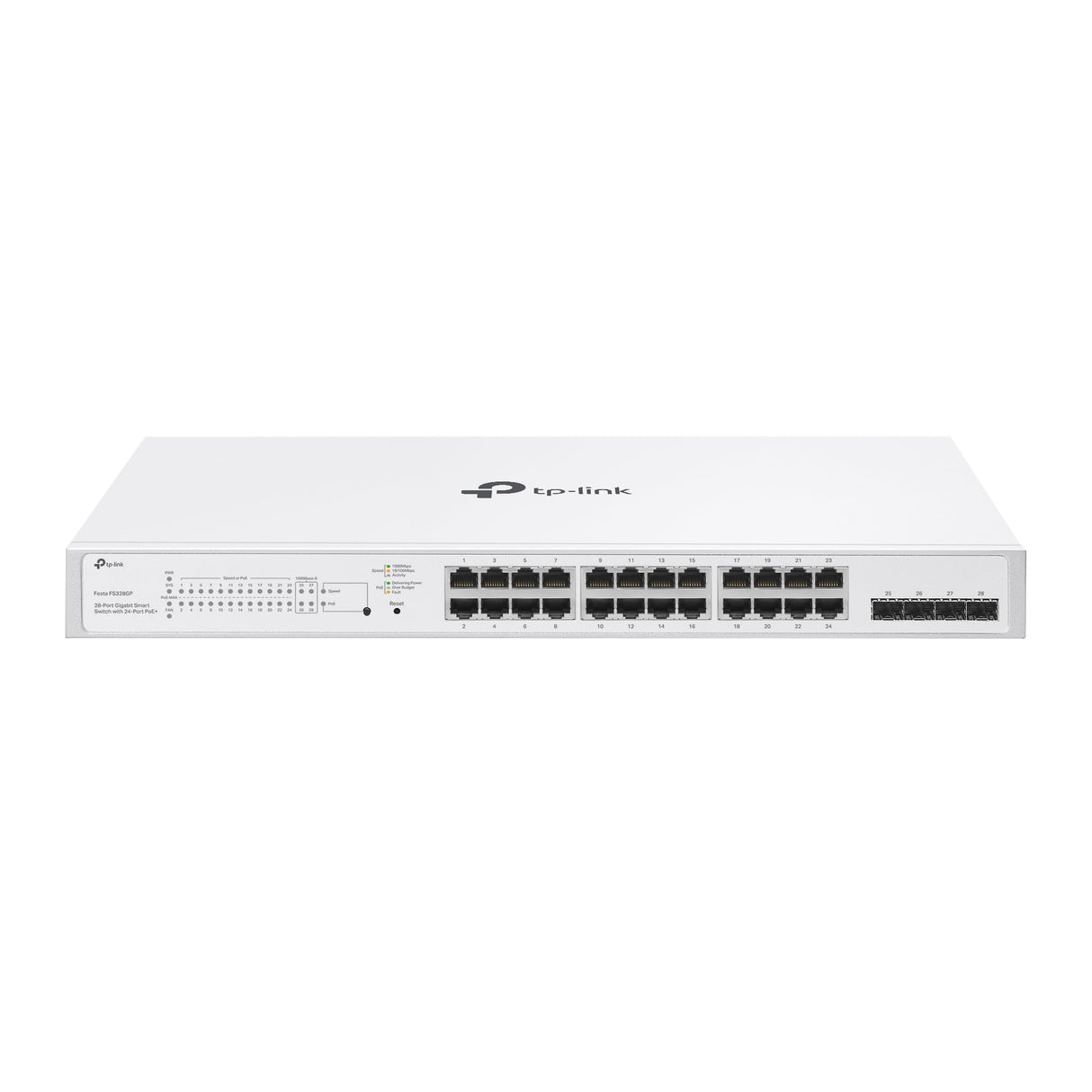 TP-Link Festa FS328GP Switch PoE+ Gigabit de 28 Puertos, 24 PoE, 250W, Gestión en la Nube, Optimo para Grandes Redes, QoS Avanzado, Seguridad y Facilidad de Uso
