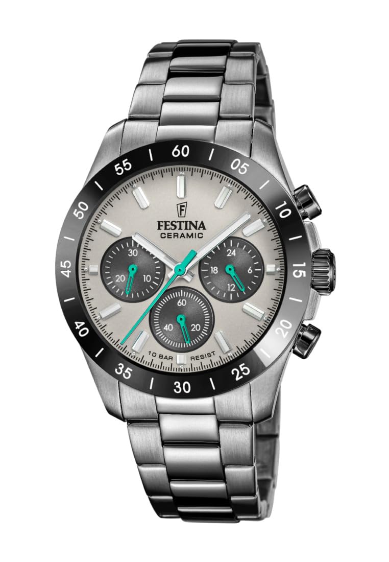 Reloj FESTINA para Unisex F20703/1 Ceramic Caja de Acero Inoxidable 316l Negro Correa de Acero Inoxidable 316l Gris
