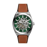 Fossil Reloj Analógico para Hombre de Automático con Correa en Cuero ME3261, Verde Esmeralda