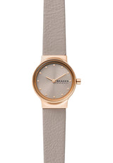 Skagen Freja reloj para mujer, movimiento de cuarzo con correa de acero o piel, Beige oscuro y tono oro rosa, 26MM