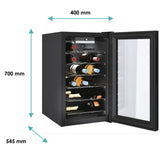 Candy DiVino CWC 021 M/NF Vinoteca Vino, 21 botellas, App HOn con tecnología Vivino, estantes cromados, 39 dB, Clase G, 40 x 55 x 70 cm, negro [Clase de eficiencia energética G]