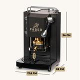 FABER COFFEE MACHINES | Modelo Pro Mini Deluxe | Cafetera con cápsulas ese 44 mm | Color Mat Black Chrome acabados | Pressacialda en latón