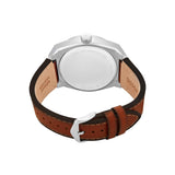 Fossil Reloj Everett para Hombre, Movimiento de Cuarzo con Fecha a Tres Agujas y Correa de Piel o Acero, Marrón y Azul