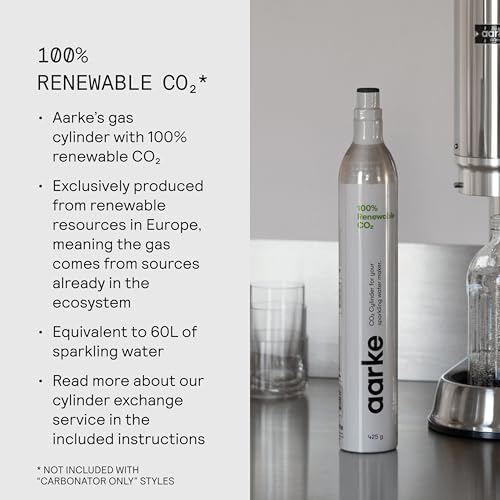 Aarke Carbonator Pro, Máquina para hacer Agua con Gas, con Botella de Vidrio, Acabado en Acero