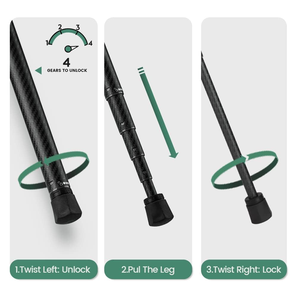 Fotopro X-Aircross 3 - Trípode de Fibra de Carbono Ultraligero para cámara de Viaje de 62 Pulgadas, Carga máxima de 22 Libras, Color Verde