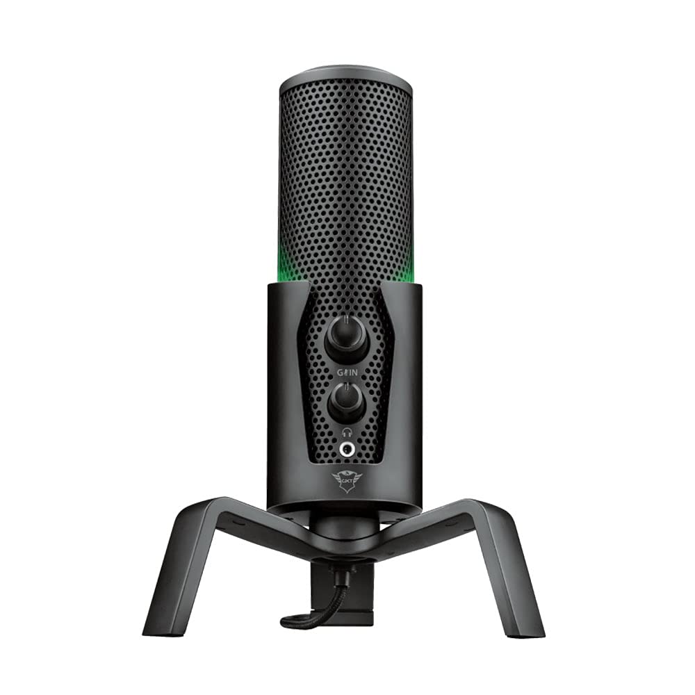 Trust Gaming GXT 258 Fyru Micrófono Gaming USB 4 en 1, Micro con Luces LED, 4 Patrones de Grabación, Micrófono PC para Podcasts, Vlogs, Streaming, Youtube, Twitch, PS4, PS5 - Negro