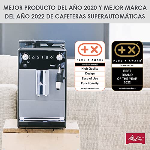 Melitta Avanza F270-100 Mystic Titan - Cafetera superautomática compacta con molinillo silencioso, máquina de café con capuchinador easy, depósitos XL, modo doble taza y limpieza automática, 1,5 L
