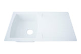 Respekta Boston Fregadero de Mineralite en blanco/Fregadero empotrado de 1 cubeta de 86 x 50 cm/Apto para bases a partir de 45 cm de ancho