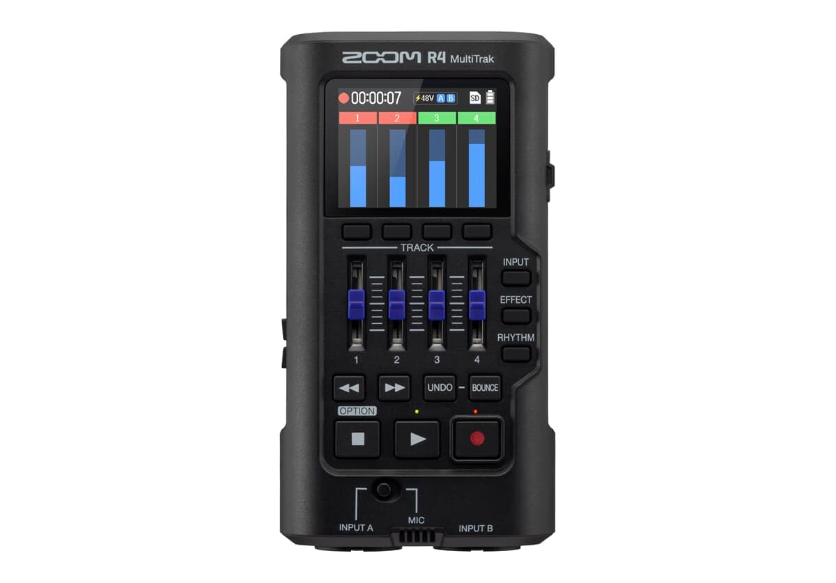 Zoom R4 MultiTrak Grabadora multipistas 32-Bit con coma flotante, Stereo Bouncing, 2 entradas combo XLT/TRS, micrófono incorporado, efectos, ritmos, alimentado por pilas e interface de audio USB