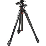 Manfrotto Trípode de Aluminio de 3 Secciones con Cabeza de 3 Vías, Kit de Accesorios de Fotografía Profesional, Trípode de Cámara con Cabezal