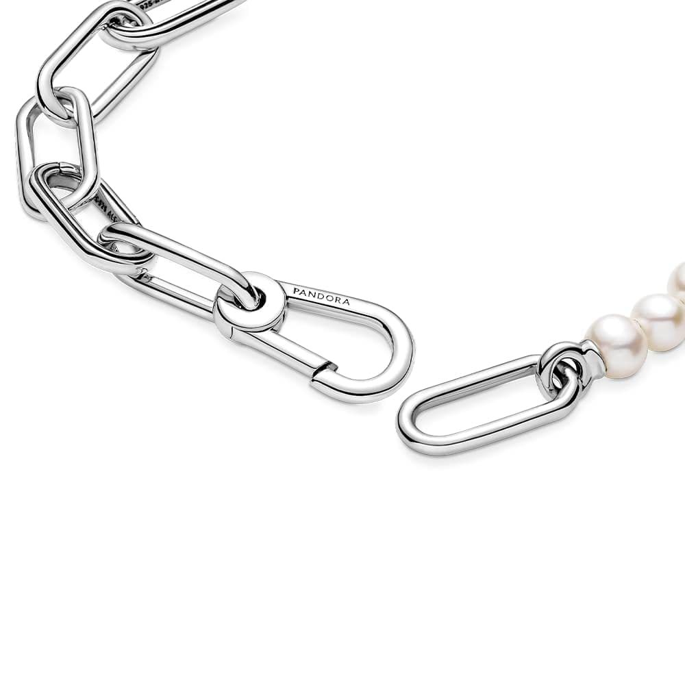 PANDORA ME Pulsera de eslabones de plata de ley con perlas blancas cultivadas en agua dulce, 1