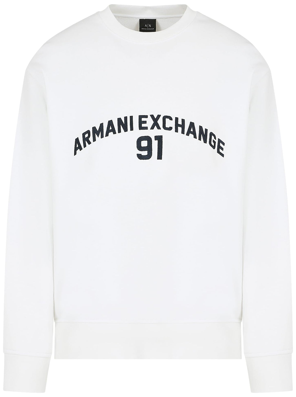 Armani Exchange Men's 91 Logo Crew Neck, Wrist Cuffs,Sweatshirt,Off White,S, Blanco Crudo, S