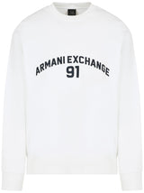 Armani Exchange Men's 91 Logo Crew Neck, Wrist Cuffs,Sweatshirt,Off White,S, Blanco Crudo, S