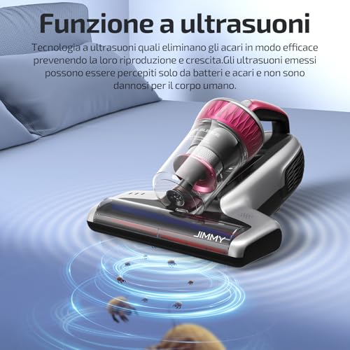 Jimmy WB73 Aspirador portátil antiácaros con batería de 600 W, con esterilización UV y ultrasonidos, Sensor Inteligente de Suciedad, Sistema de filtración Dual-Cyclonic y Certificado de Calidad