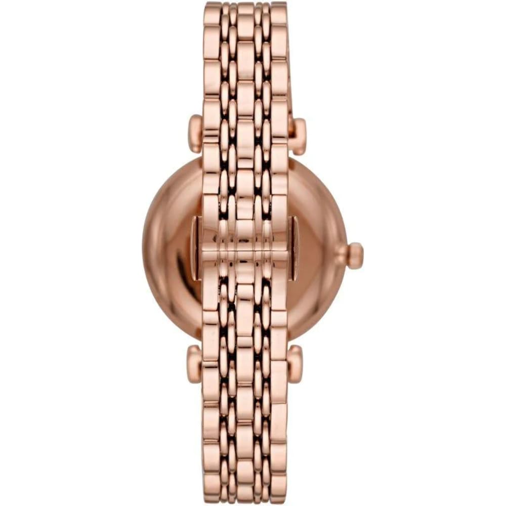 Emporio Armani Reloj Mujer, Movimiento de dos manecillas, 32mm Caja de acero con correa de acero, AR11244, Tono oro rosa y purpurina blanca