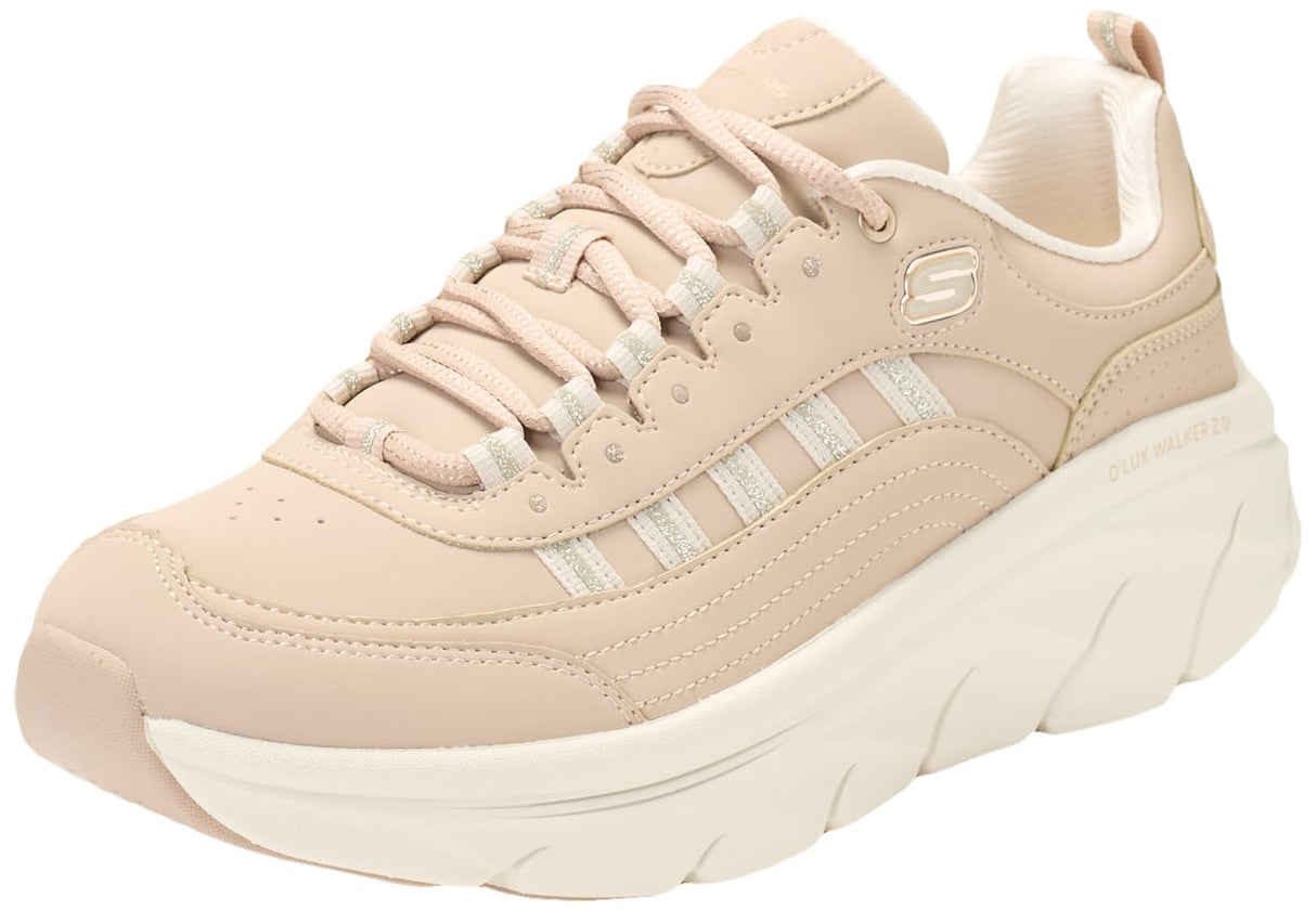 Skechers D'Lux Walker 2.0 Golden Step, Zapatillas Mujer, Taupe Leather/Gold Trim, 38.5 EU
