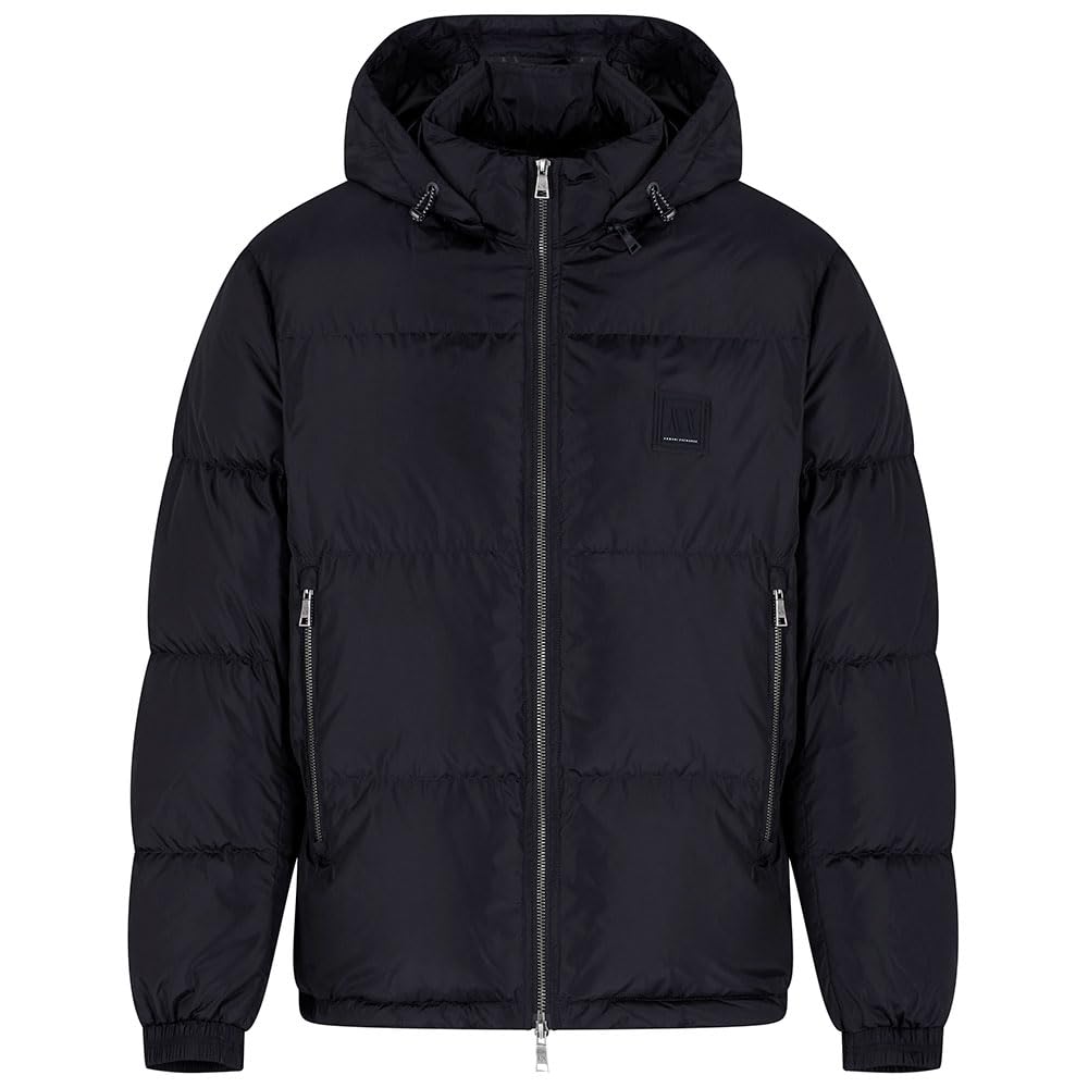 Armani Exchange Icon Project, Logo Embossed Patch, Shiny Nylon Chaleco de Plumas, Azul Marino Profundo, XL para Hombre