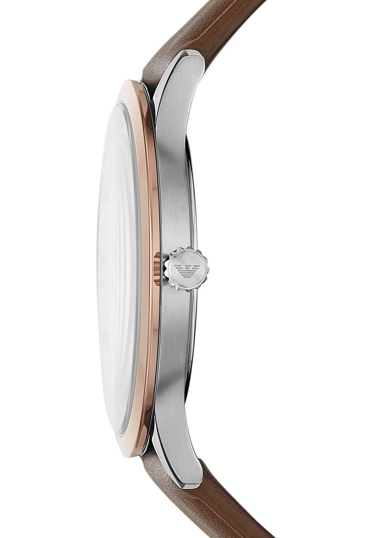 EMPORIO ARMANI Watch For Men, Quartz Three Hand Date Movement and 43mm Case Size with Leather Strap