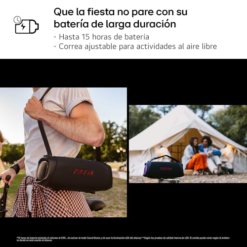 LG XBOOM GO XG8T, Altavoz portátil, Bluetooth 5.3, Bajos Potentes, Resistencia Militar a golpes, Agua y Polvo IP67, Color Negro