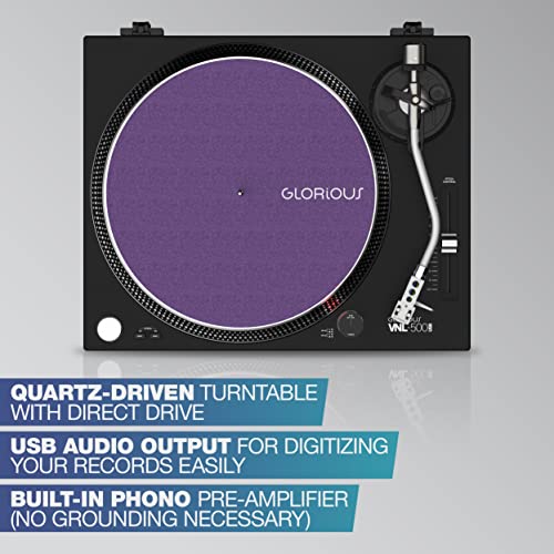 Glorious VNL-500 tocadiscos de accionamiento directo para DJ o Hifi con salida USB para grabación digital, selección de velocidad 33/45, rango de paso ajustable, carcasa, cartucho y cubierta antipolvo