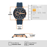 Armani Exchange Orologio da uomo, Movimento cronografo al quarzo e cassa da 46 mm con cinturino in silicone, Tono oro rosa y azul oscuro