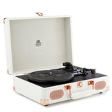 GPO Soho Reproductor de vinilos Retro con diseño de maletín, 3 velocidades, tocadiscos de vinilo - Blanco