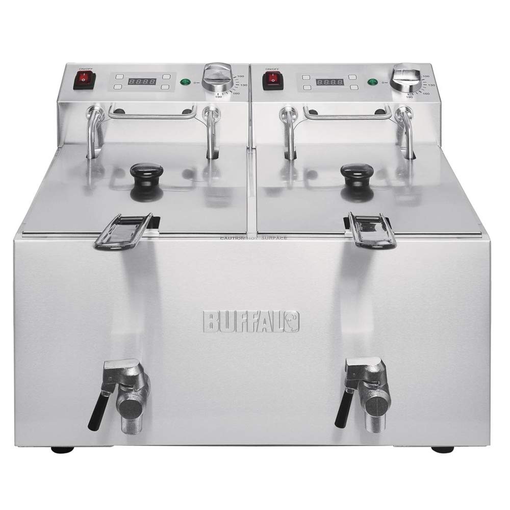 Buffalo Freidora doble FC375, 2,9 kW, con temporizador, capacidad de 10 L