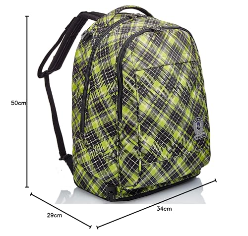 Seven Mochila con ruedas, NEW Tech TARTAN Bolsa con ruedas para libros, 3 en 1, Mochila Desmontable+Trolley, para chicos&chicas Para la escuela, Deporte, Tiempo libre, Funda para portátil, verde