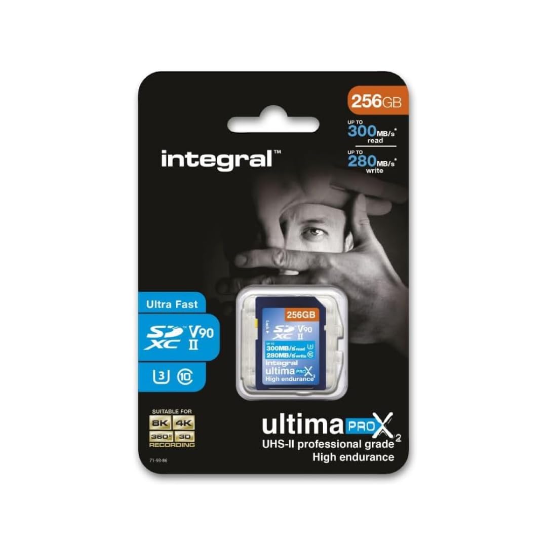 Integral Tarjeta SD de 256 GB UHS-II V90 con velocidades de Lectura de hasta 300 MB/s y velocidades de Escritura de 280 MB/s, Tarjeta de Memoria de óptima Velocidad Profesional SDXC