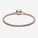 Pandora Pulsera chapada en oro rosa de 14 quilates con cierre de corazón 583050C00-21, 21 cm, Metal, Sin gemas