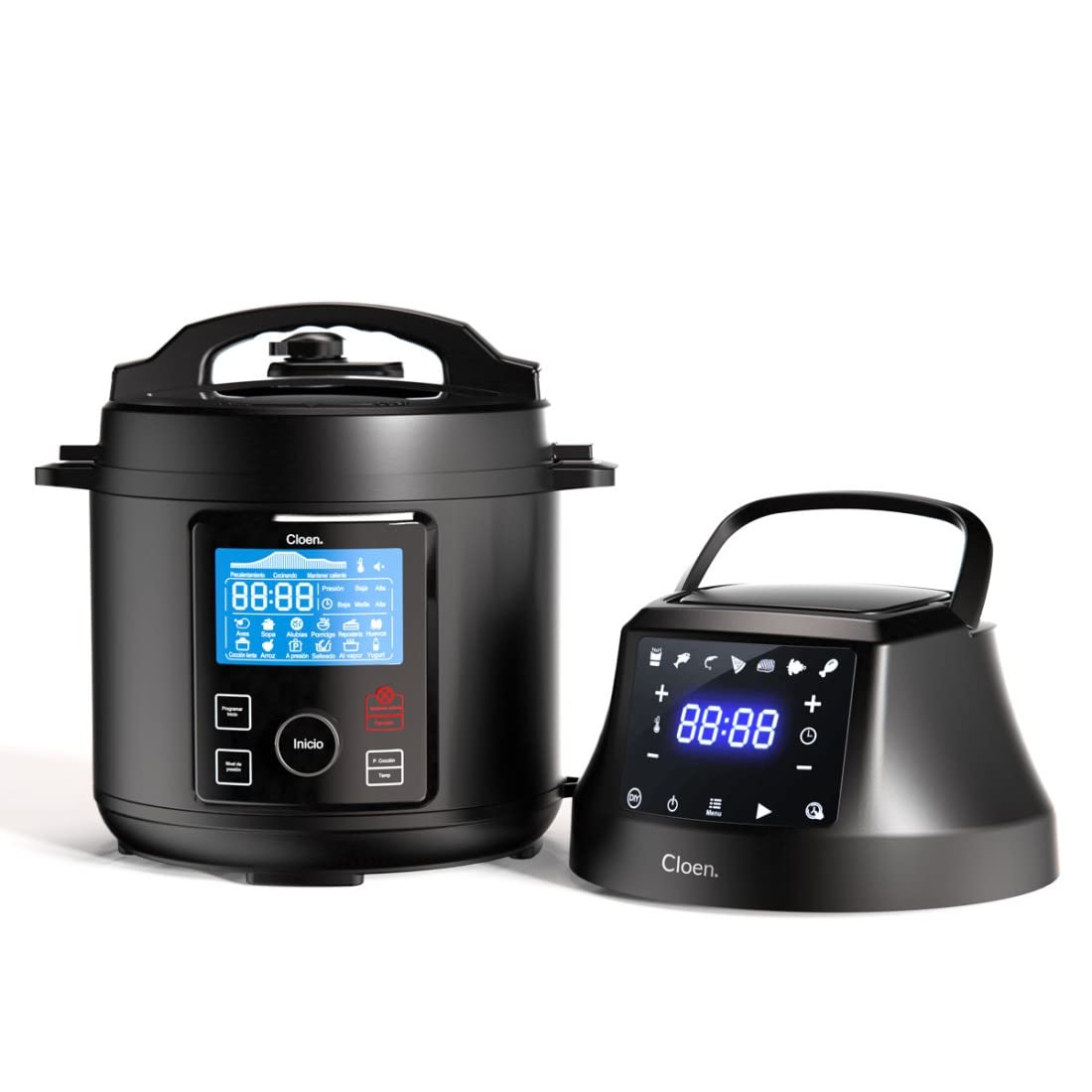 Robot de cocina 2 en 1, Olla programable Foodie Pot y Freidora sin aceite Foodie Fryer Lid, 9 electrodomésticos en 1, Capacidad 6L, 1300W, 3 niveles de potencia, 2 tapas programables.