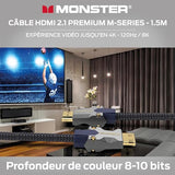 Monster Cable HDMI M3000 de 1,5 m, cable HDMI 2.1, cable HDMI 8K, cable HDMI de ultra alta velocidad 48 Gbps, 8 K a 60 Hz, 4K a 120 Hz, HDR, eArc, conectores dorados, cable de TV compatible con