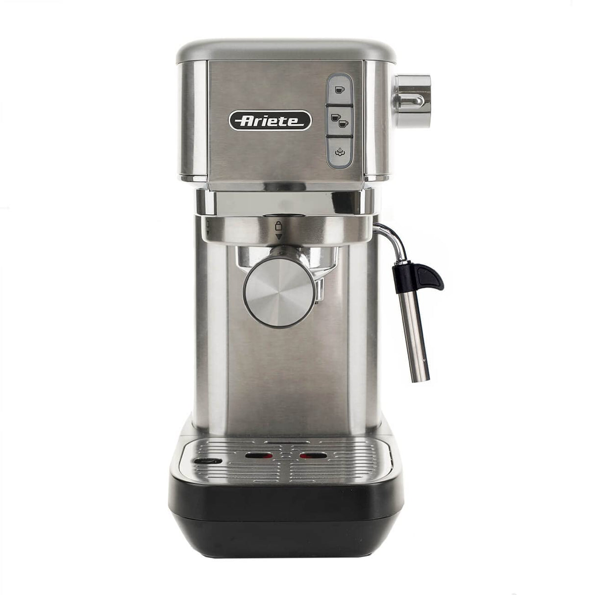 Ariete 1380 Cafetera de metal, compatible con café en polvo y monodosis ESE, 1300 W, capacidad 1,1 L, 15 bar de presión, filtro ½ tazas, dispositivo capuchino, plata