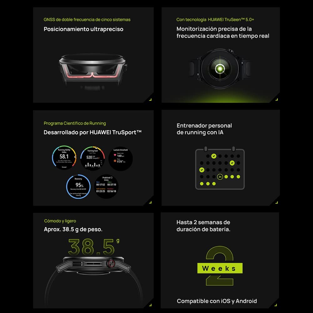 HUAWEI Watch GT Runner, Smartwatch con Programa de Running científico, monitoreo preciso a Tiempo Real de la frecuencia cardíaca, Entrenador Personal IA, cómodo y Ligero, 2 semanas de batería, Gris