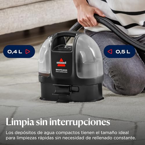 BISSELL SpotClean Mini Aspiradora de Agua Tapiceria Inalámbrico, Limpiador de Tapicerias Portátil, Limpia Rápidas, Compacto y Ligero, Lava Aspiradora para Coche, Barco, Sofá y Más, 40651