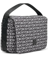 DKNY Hombros con solapa para mujer, 100% poliéster con ribete de poliuretano, logotipo negro y negro, Logotipo negro y negro