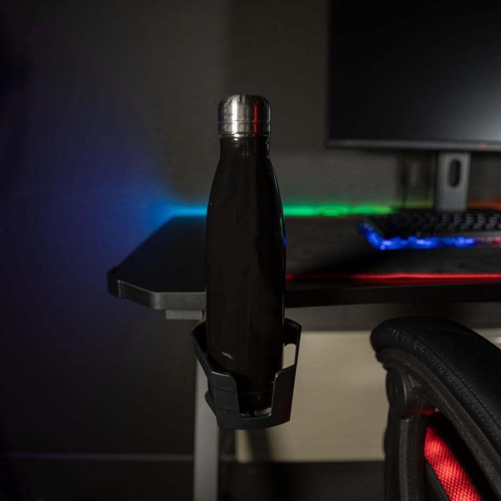 Konix Escritorio Gaming Spectra 120 x 60 x 75 cm en Forma de Z - 30 Modos luz LED - Estructura metál - Portavasos - Soporte para Auriculares - Negro