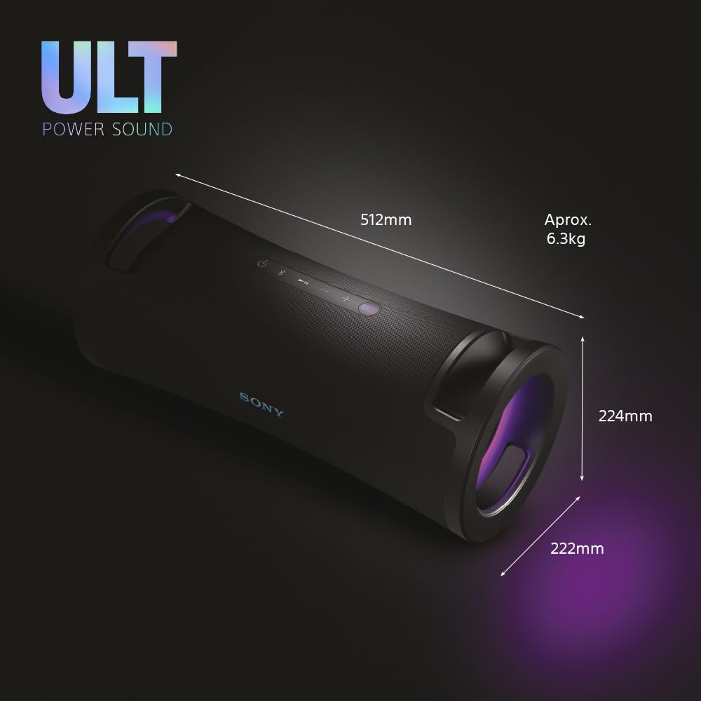 Sony ULT FIELD 7 Altavoz inalámbrico bluetooth portátil con ULT POWER SOUND y Deep Bass, altavoz X-Balanced, 30H de batería, IP67, resistente al agua, iluminación LED, micrófono, entrada para guitarra