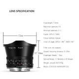 TT Artisan Conector de Objetivo de 7,5 mm F2.0 APS-C para cámara Panasonic Leica L Sigma Mount Negro, Objetivo Gran Angular con ángulo de visión de 180 Grados
