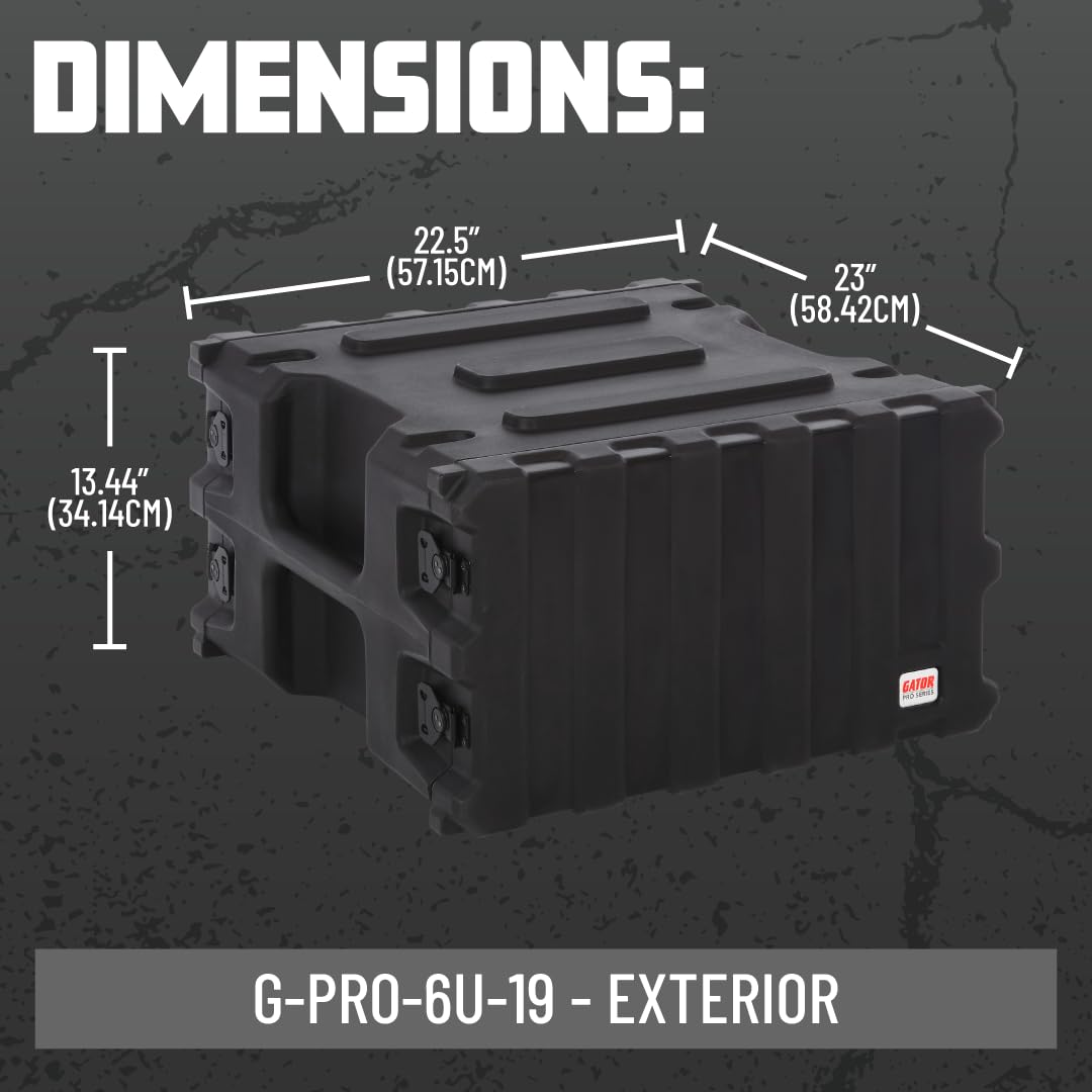 Gator Cases Pro Series Caja para Rack 6U Moldeada Rotacionalmente con Profundidad Estándar de 19"; Hecho en USA (G-PRO-6U-19)