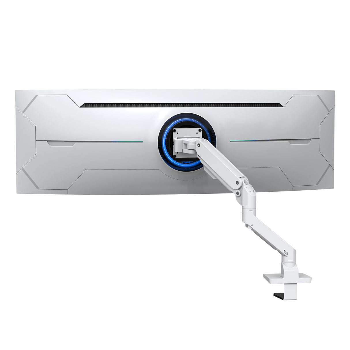 BEWISER Brazo de Monitor Resistente Ultra Ancho para Pantallas de 34 a 49 Pulgadas y Nuevas de 57 Pulgadas, Capacidad de Peso de hasta 44 Libras, Brazo Giratorio Ajustable de Altura de Movimiento