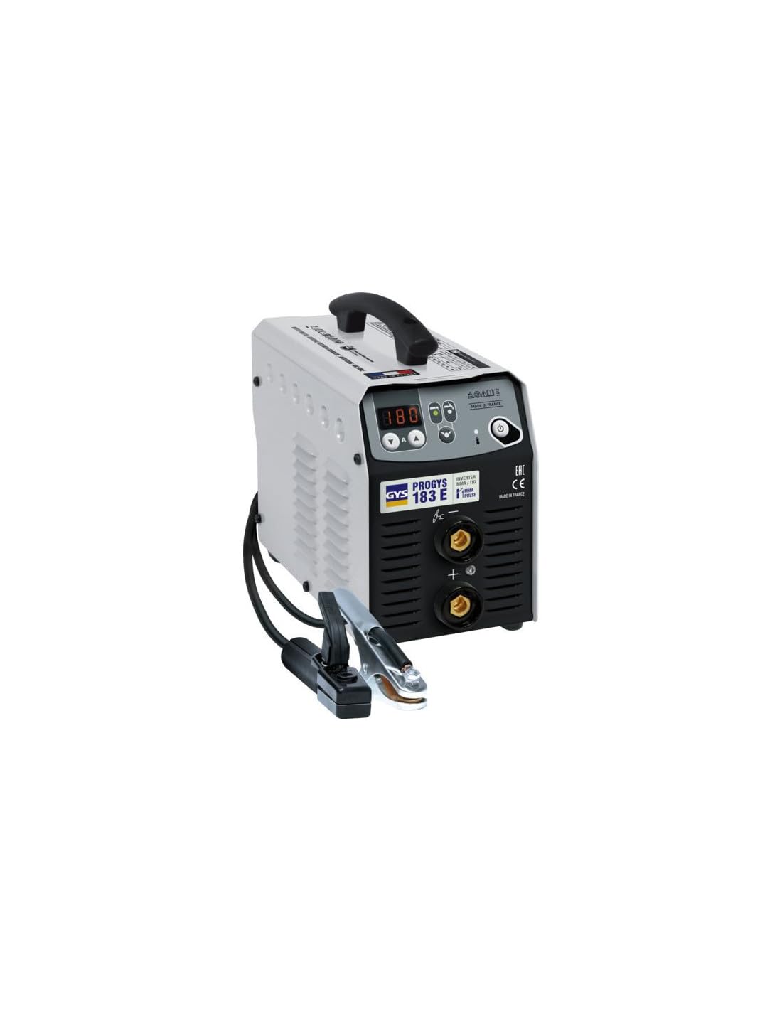 GYS, PROGYS 183E, Estación de Soldadura de Electrodo Recubierto 180A Monofásico 230 V (MMA), TIG DC Lift, MMA Pulsado, Digital, con Maleta, Portaelectrodos, Cable de Masa