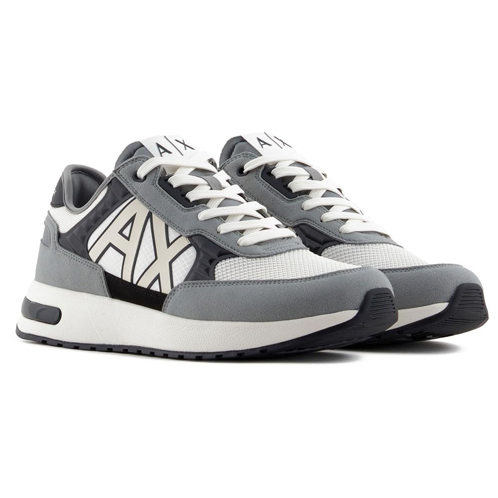 Armani Exchange - Dusseldorf Embossed Geometric Motifs, Zapatillas Hombre, N.Grey+BLK+Off White,