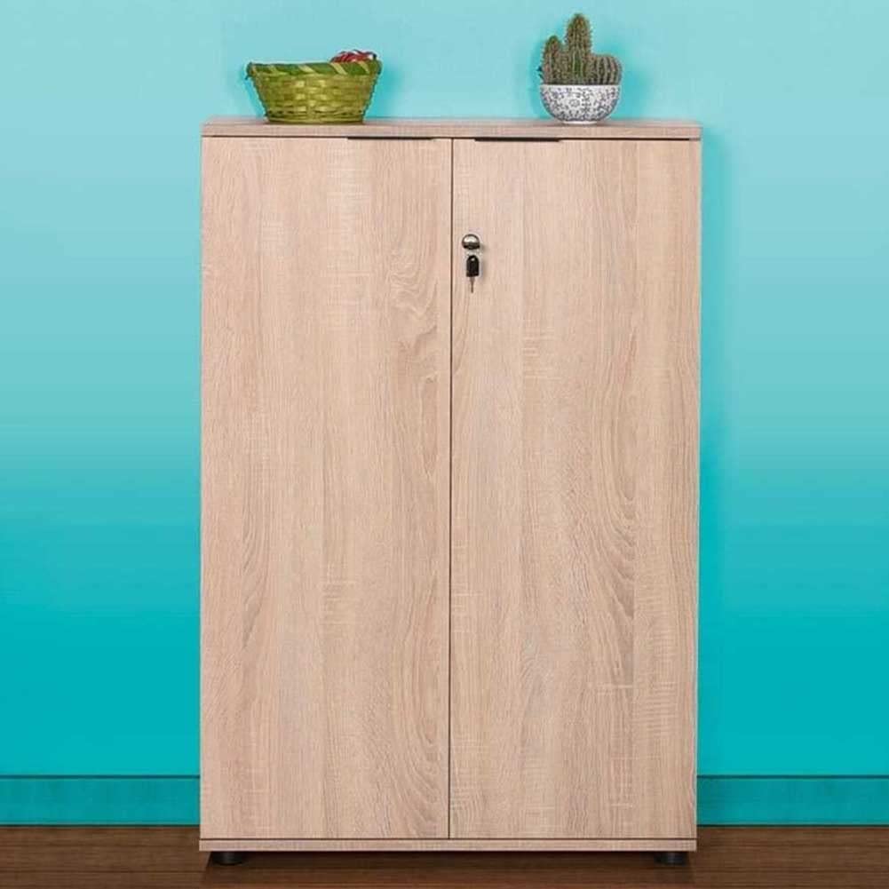 BAKAJI Armario archivador de Documentos 2 Puertas, Mueble de Oficina, módulo estantería de 3 estantes, para casa, Oficina, Estudio, Porta Tarjetas, portadocumentos con Llave y Cierre de Cerradura